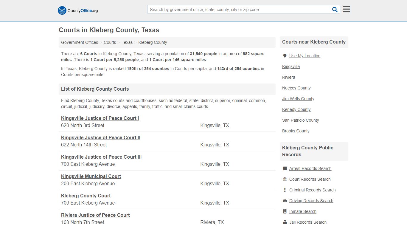 Courts - Kleberg County, TX (Court Records & Calendars)
