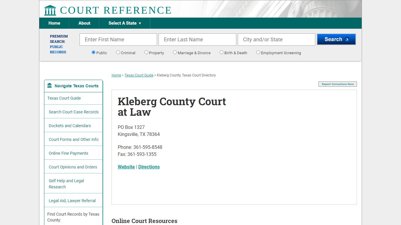 Kleberg County Court at Law - Court Records Directory